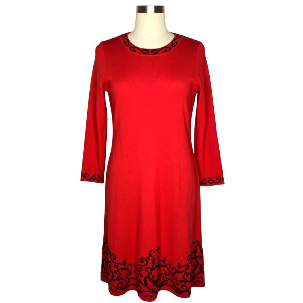 New JH Jessica Howard‎ Red 3/4 Sleeve Sweater Dress Holiday Women's Size small
